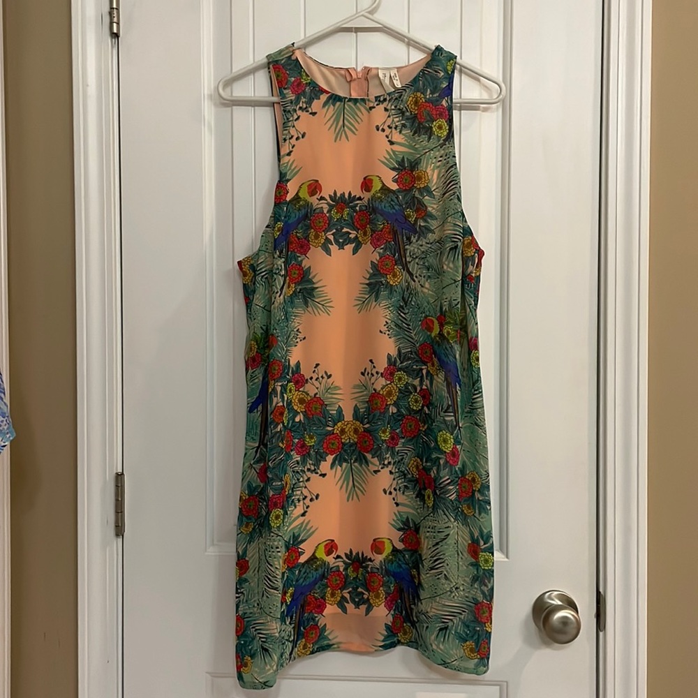 Pink owl tropical dress size large